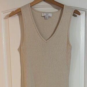 Sleeveless Ribbed Knit Beige Dress
